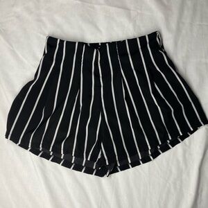 Zaful Black and White Vertical Stripe High-Waist Shorts